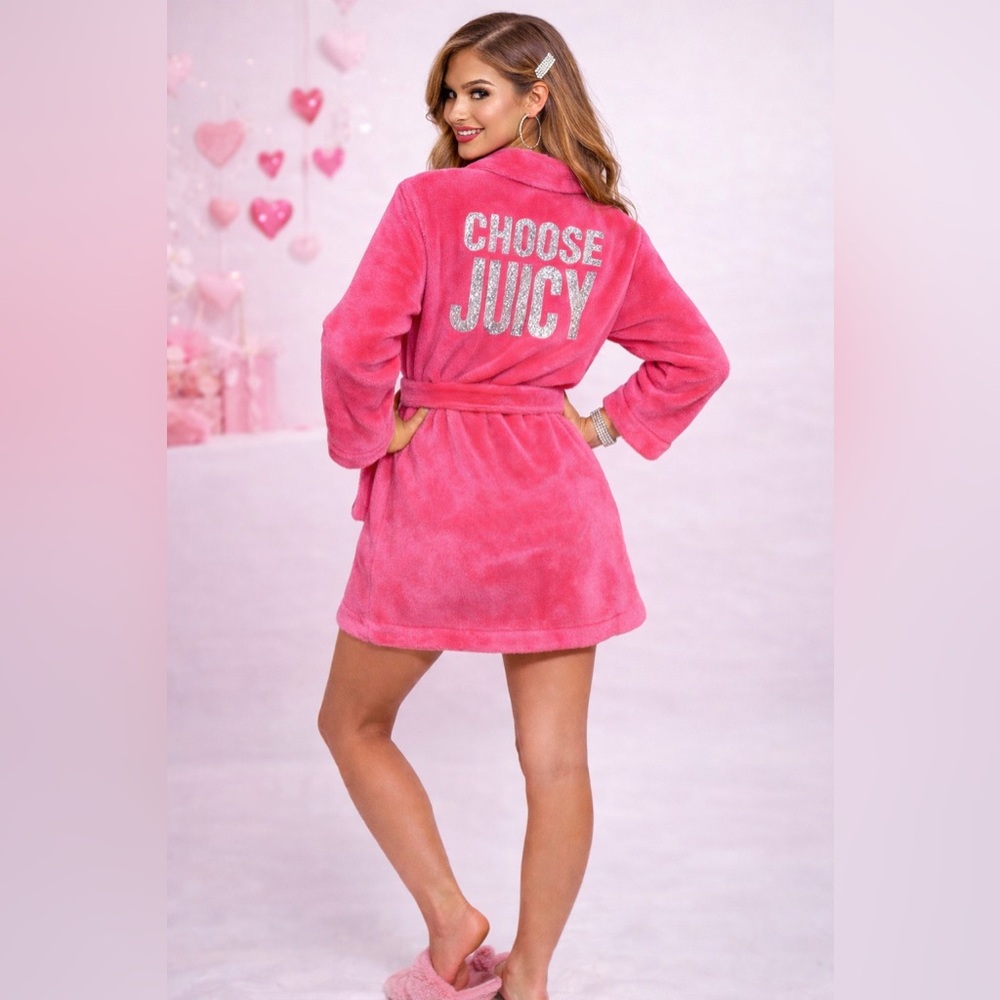 Juicy couture sequin pink plush robe S/M Y2K Barbiecore mcbling lounge valentine